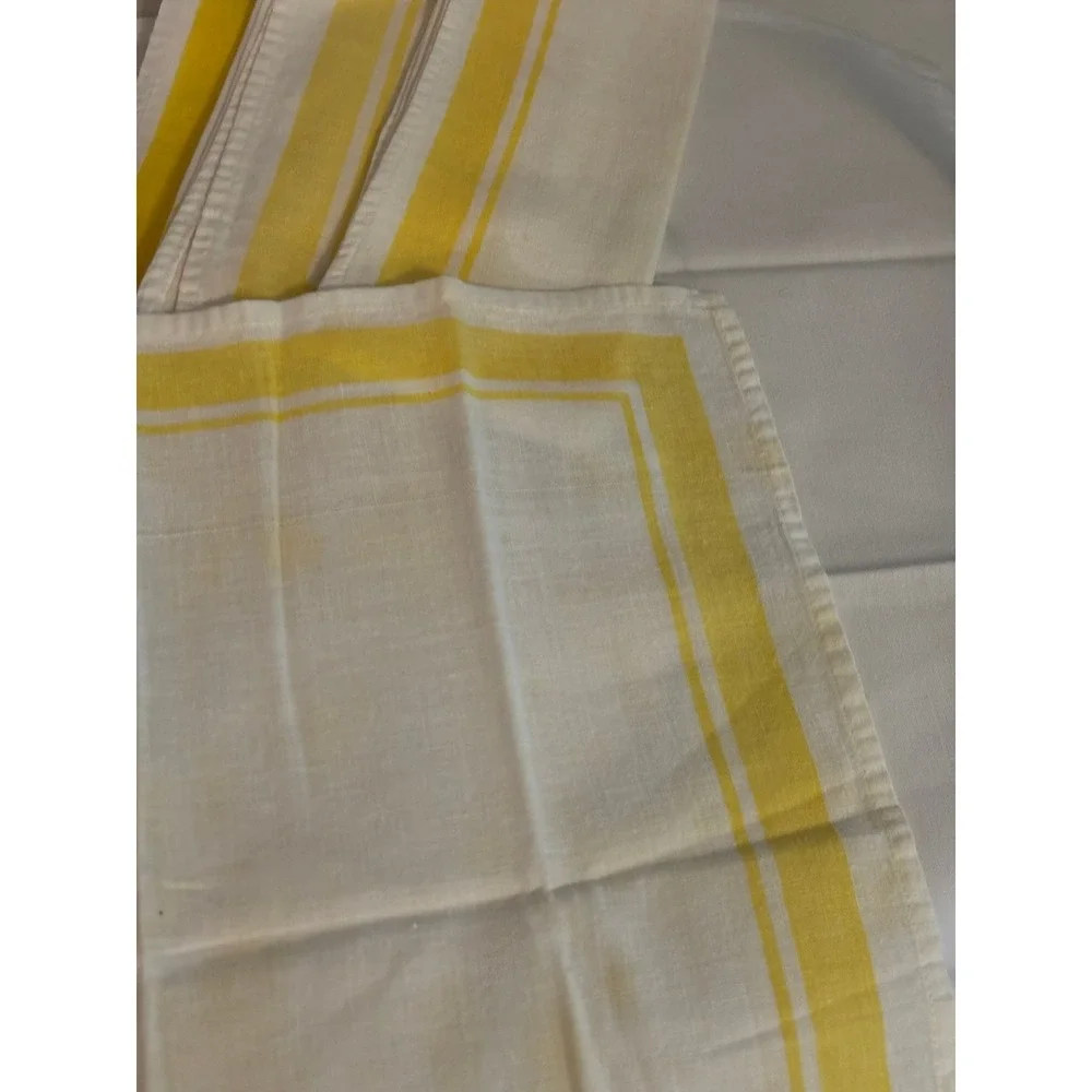 Vintage White and Yellow Striped Linen Cloth Napkins Set of 4 Mid Century Retro